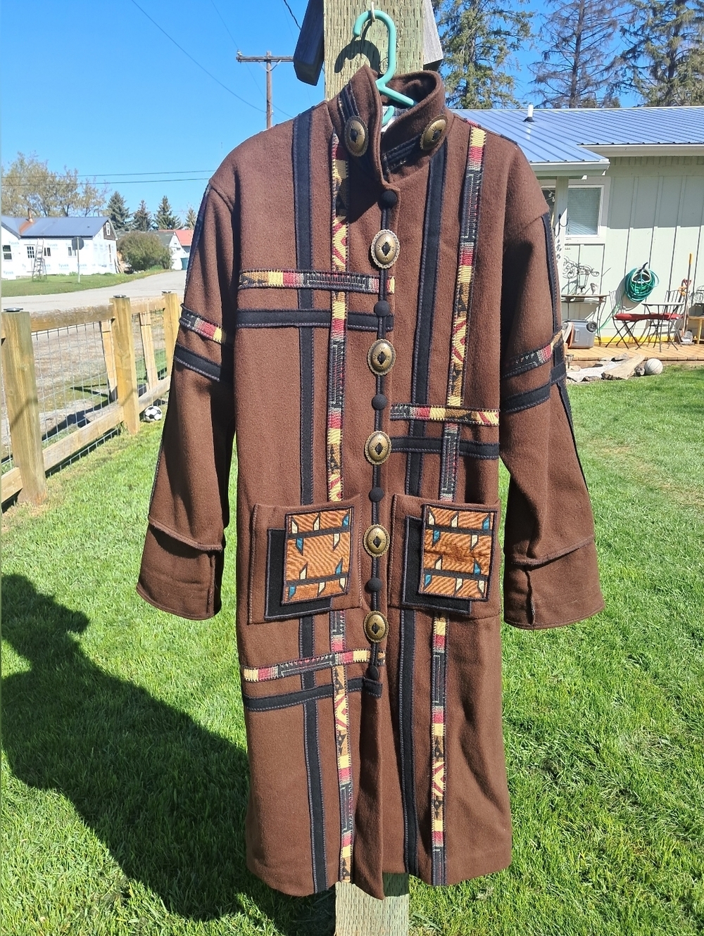 Coloratura Vintage Southwestern-Style Trench Coat Size M/L